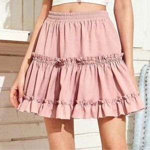 Kawaii Light Pink Ruffle Tiered High Waisted Valentine's Day Skirt Size Large